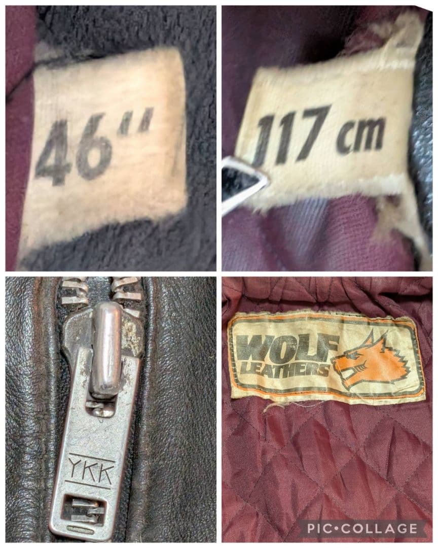 70s【メンズ仕様/茶芯/神サイズ46】 WOLF LEATHERSウルフレザー