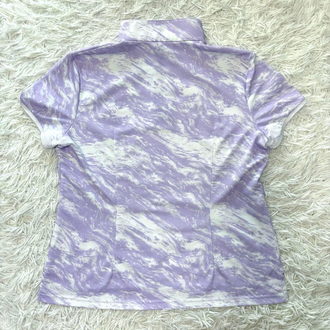 ランバンスポール モックネック ストレッチ ハーフジップ 総柄 紫 大きいサイズ