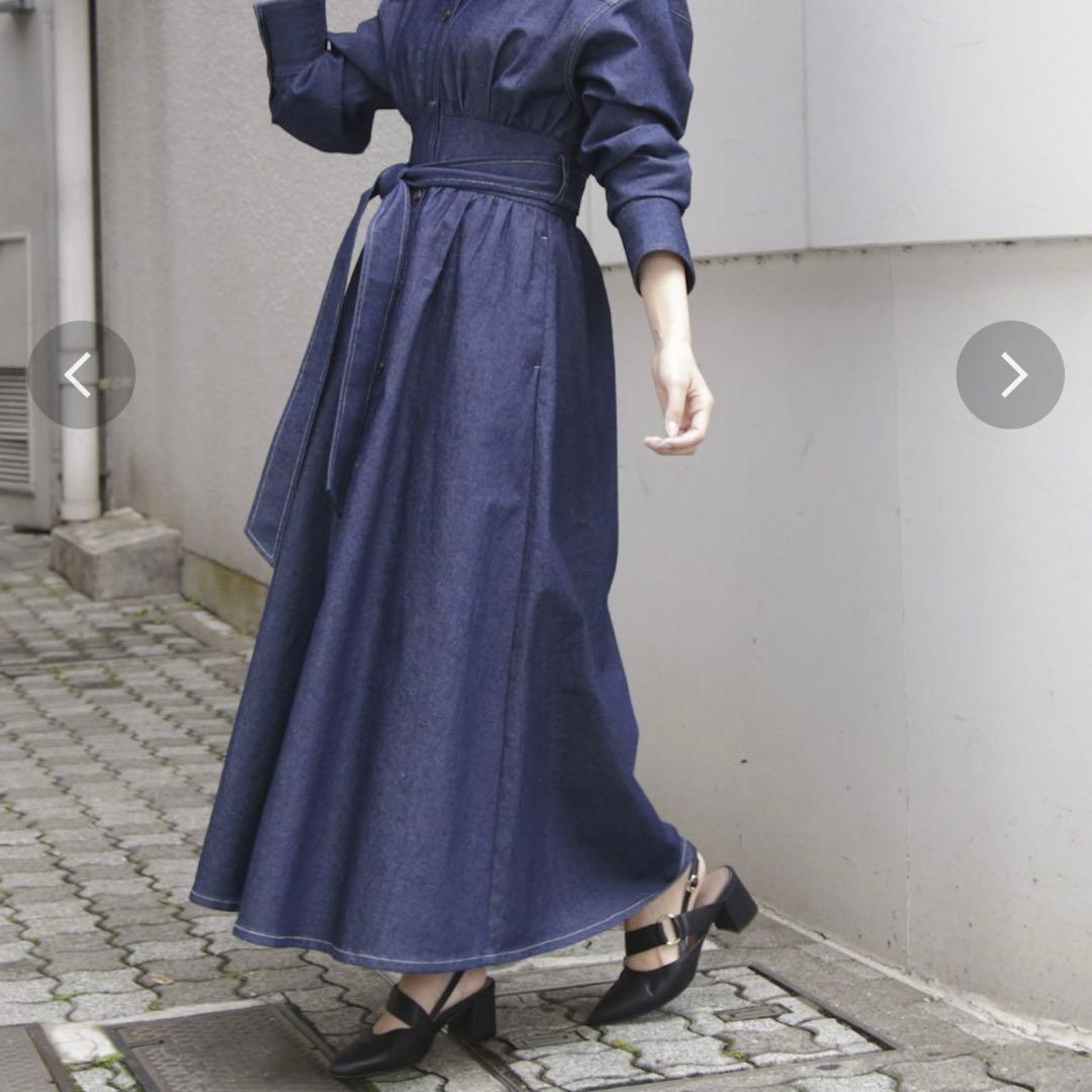 B739 dazzlin ステッチアートシャツワンピース　新品　インディゴ