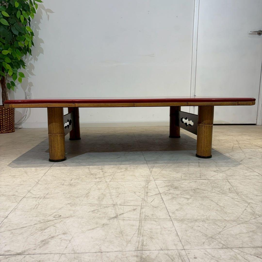 ローテーブル ちゃぶ台　茶室　赤天板　竹脚　和室　ローテーブル