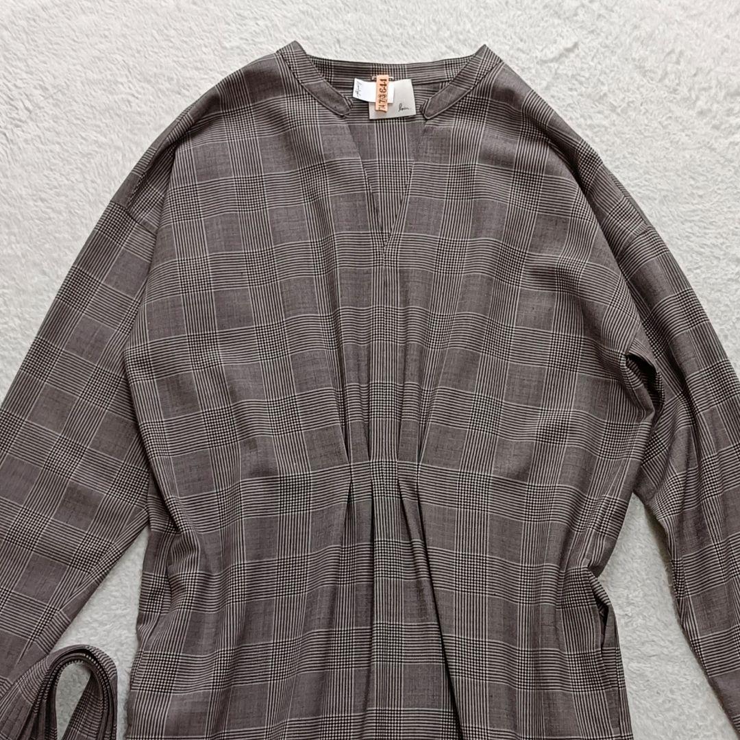 Loin.　ワンピース　グレンチェック　ベルト付き　キーネック