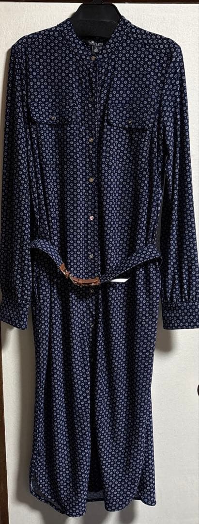 新品未使用！ローレンラルフローレン　総柄　シャツワンピース　M ネイビー