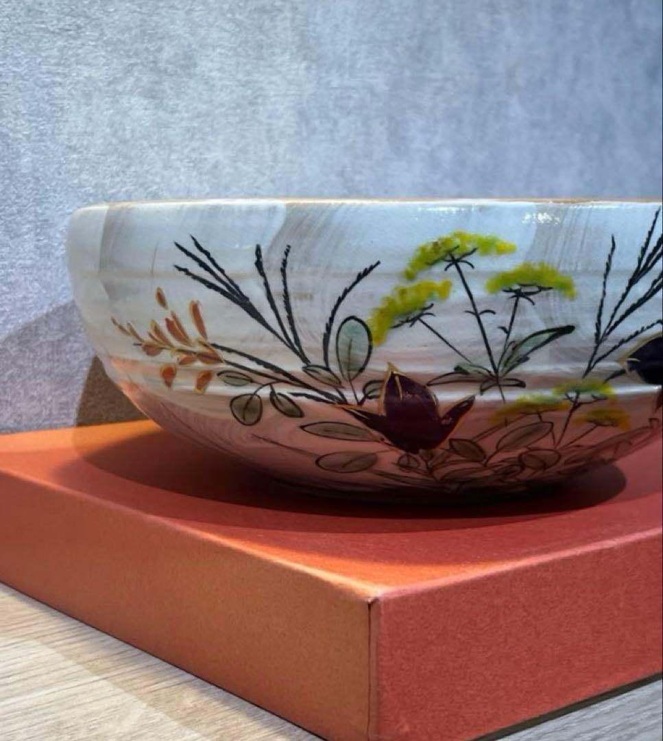 陶あん 京焼 清水焼 桔梗 秋草文 深鉢 大鉢 菓子鉢