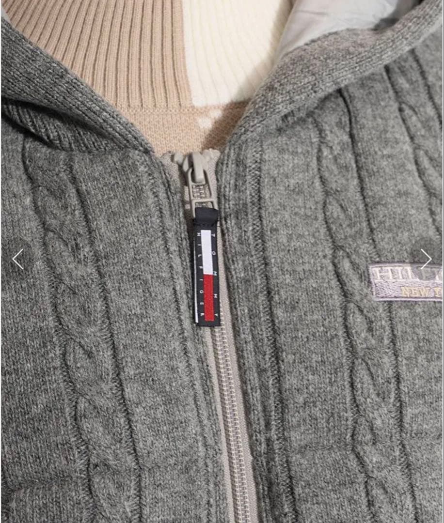 【あーちゃん⭐︎様】トミー ヒルフィガー ゴルフフード付中綿ケーブルニットベストL