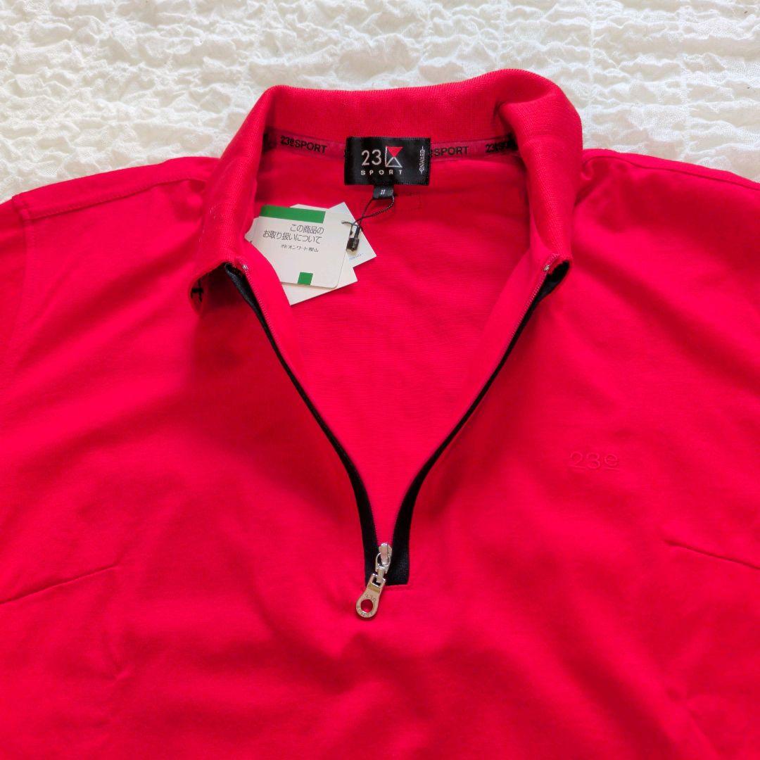 【新品タグ付】23区ゴルフ ハーフジップ ポロシャツ 赤 エアドライ UVケア