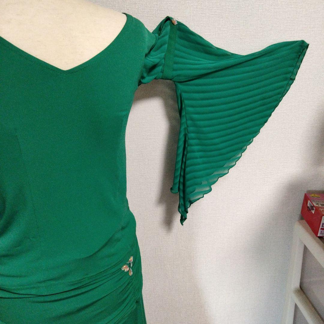 グリーン フレアスリーブ 社交ダンスドレス