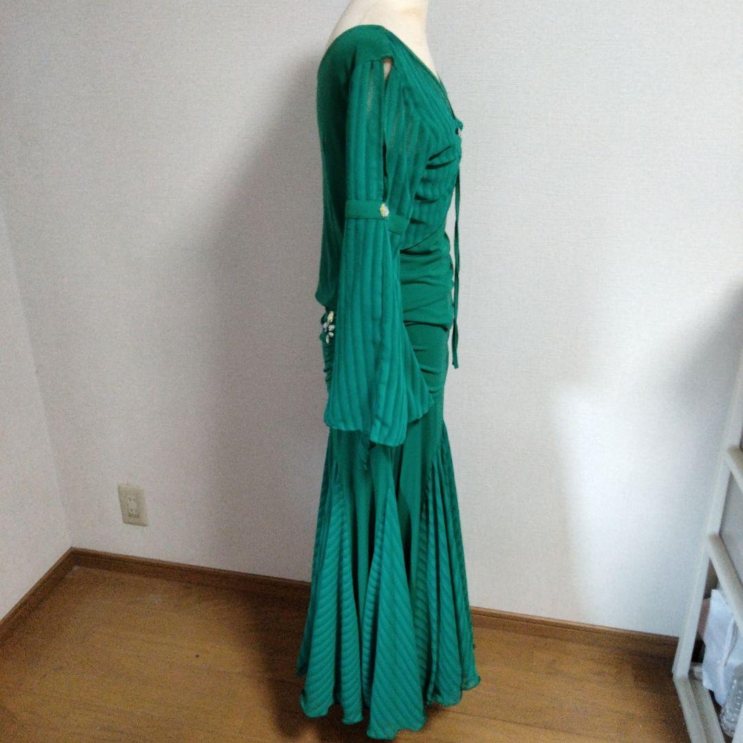 グリーン フレアスリーブ 社交ダンスドレス