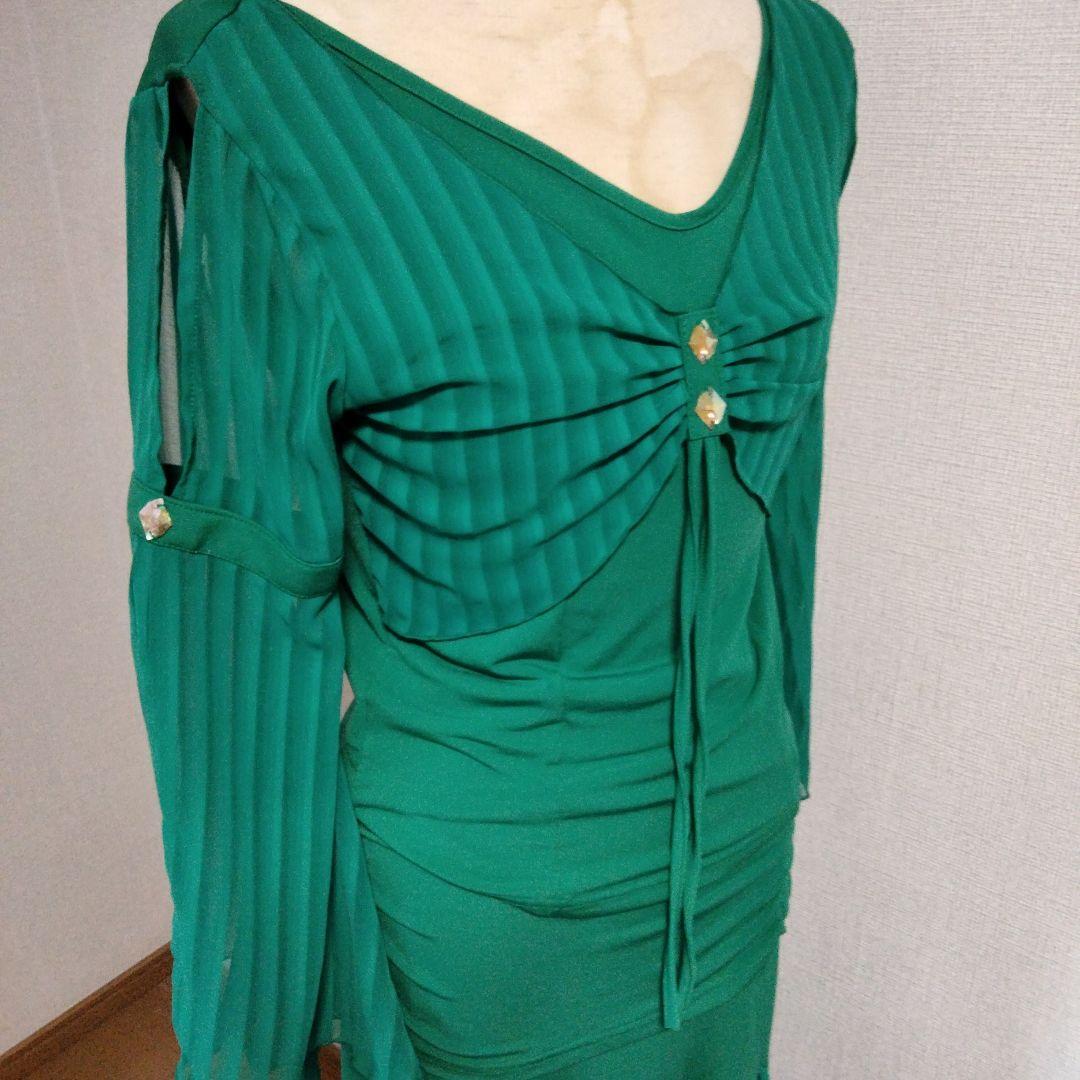 グリーン フレアスリーブ 社交ダンスドレス