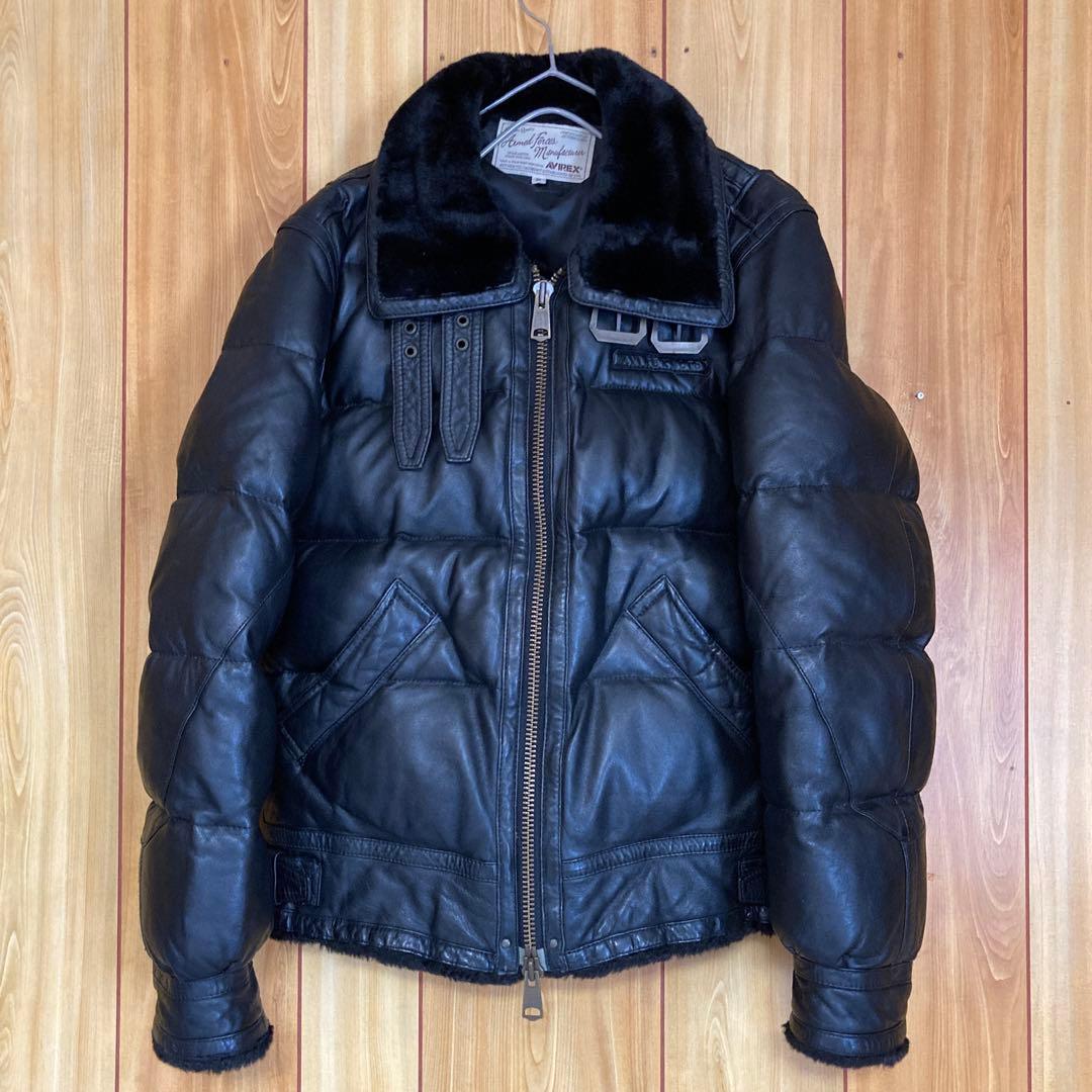 【羊革】美品　AVIREX レザー　ダウンジャケット 黒 Mサイズ本革 B-3
