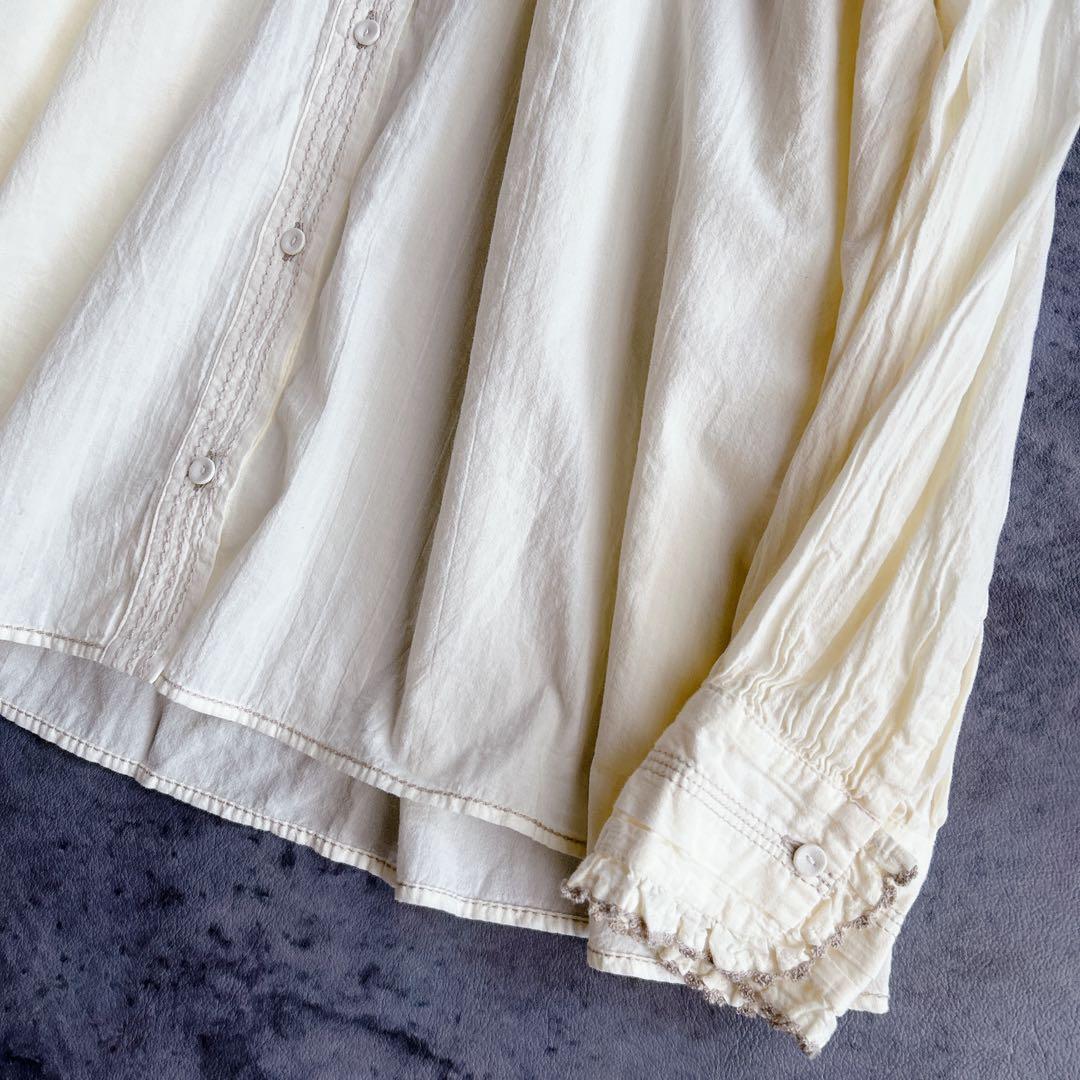 新品 tumugu ⿻ ふわふわコットンシャツ 刺繍レース ナチュラル フリル