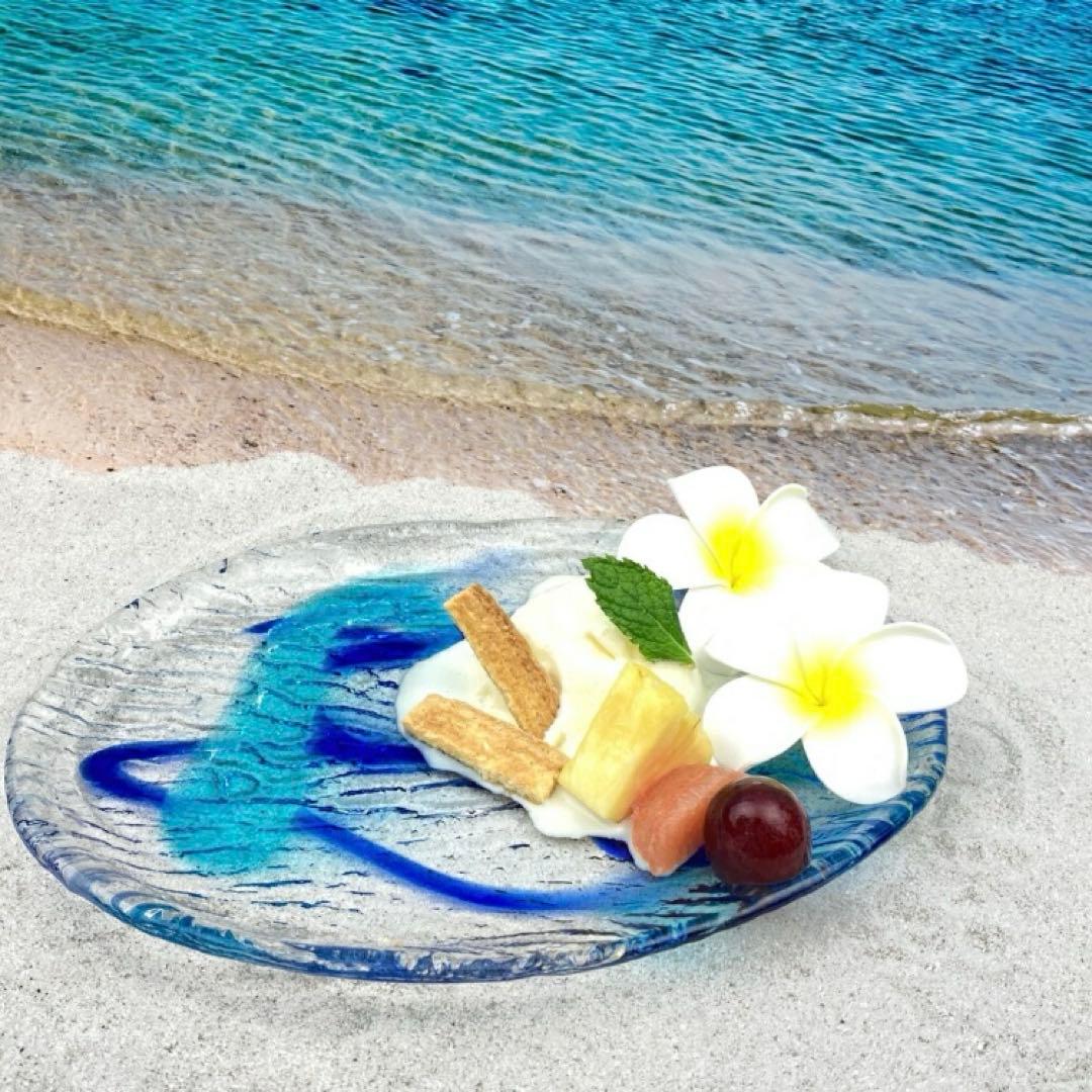 未使用　琉球ガラス　ゴーヤー皿　大小