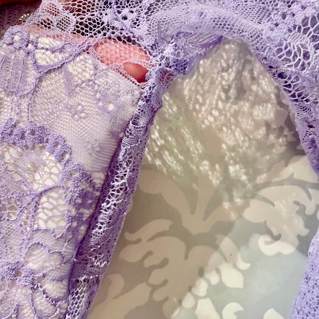 【訳あり】デラロミラノ レオタード Lサイズ 白×ラベンダー　レース