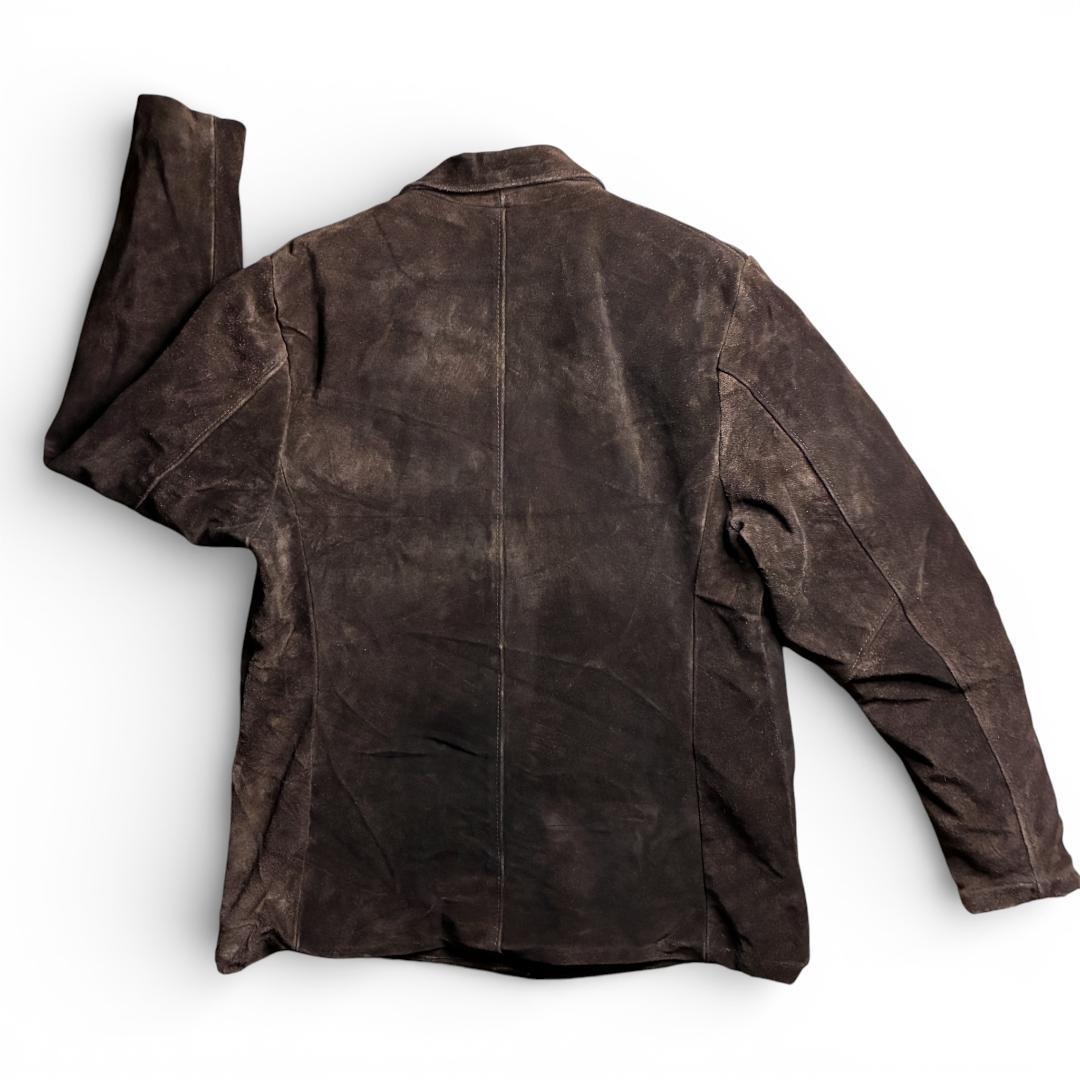 シ*ウ様 90s 本革 スエード テーラードジャケット ダークブラウン レザージ