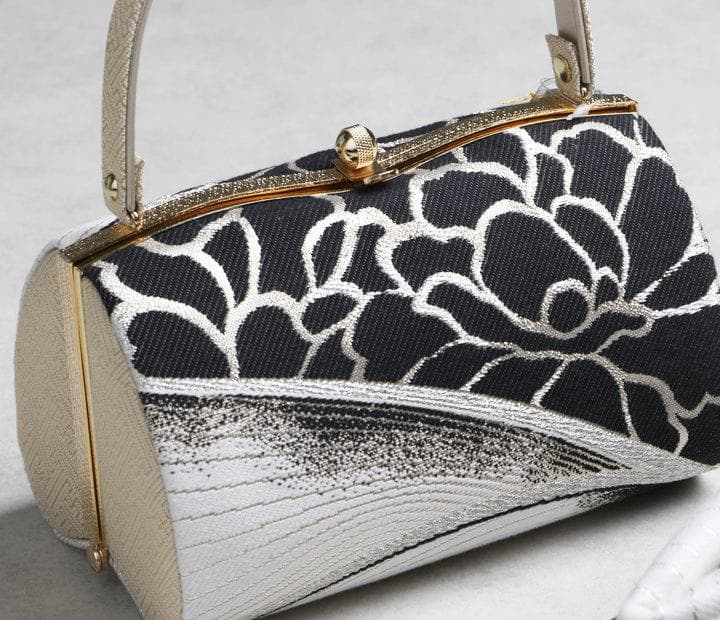 【新品】草履バッグセット モダン花柄ブラック＆ホワイト 25cm 04005