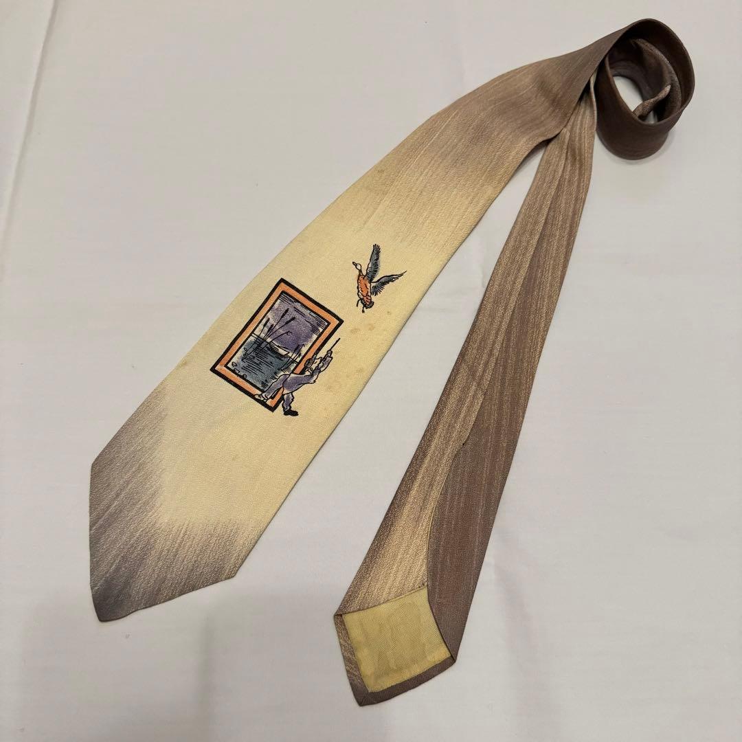 ネクタイnecktieハンドペイント50s紳士服スーツ古着ビンテージブランド鳥