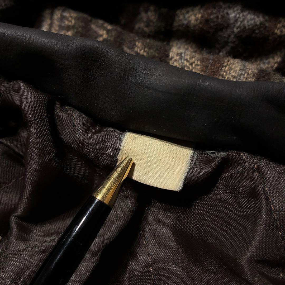 unknownファイヤーマンジャケットレザー短丈ダークブラウン中綿キルティング