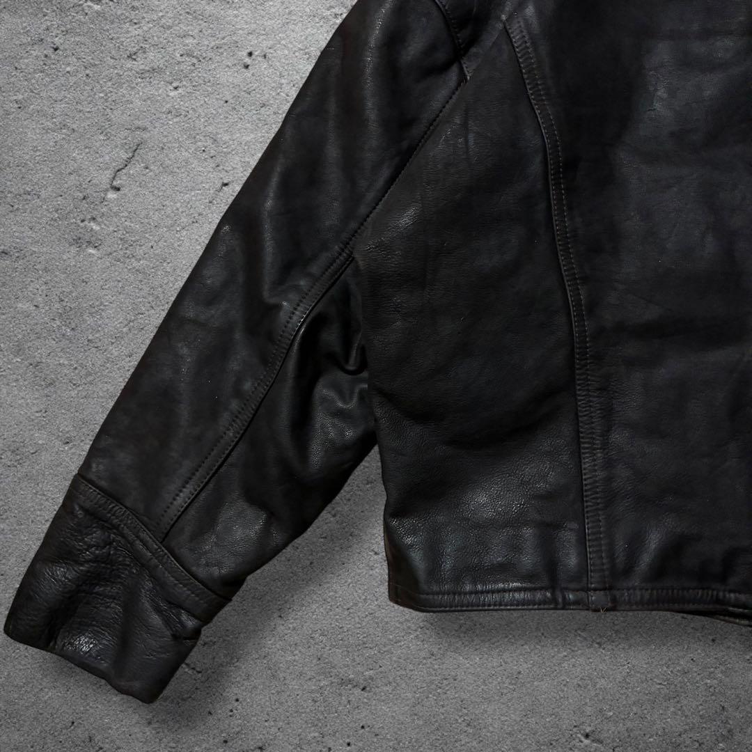 unknownファイヤーマンジャケットレザー短丈ダークブラウン中綿キルティング