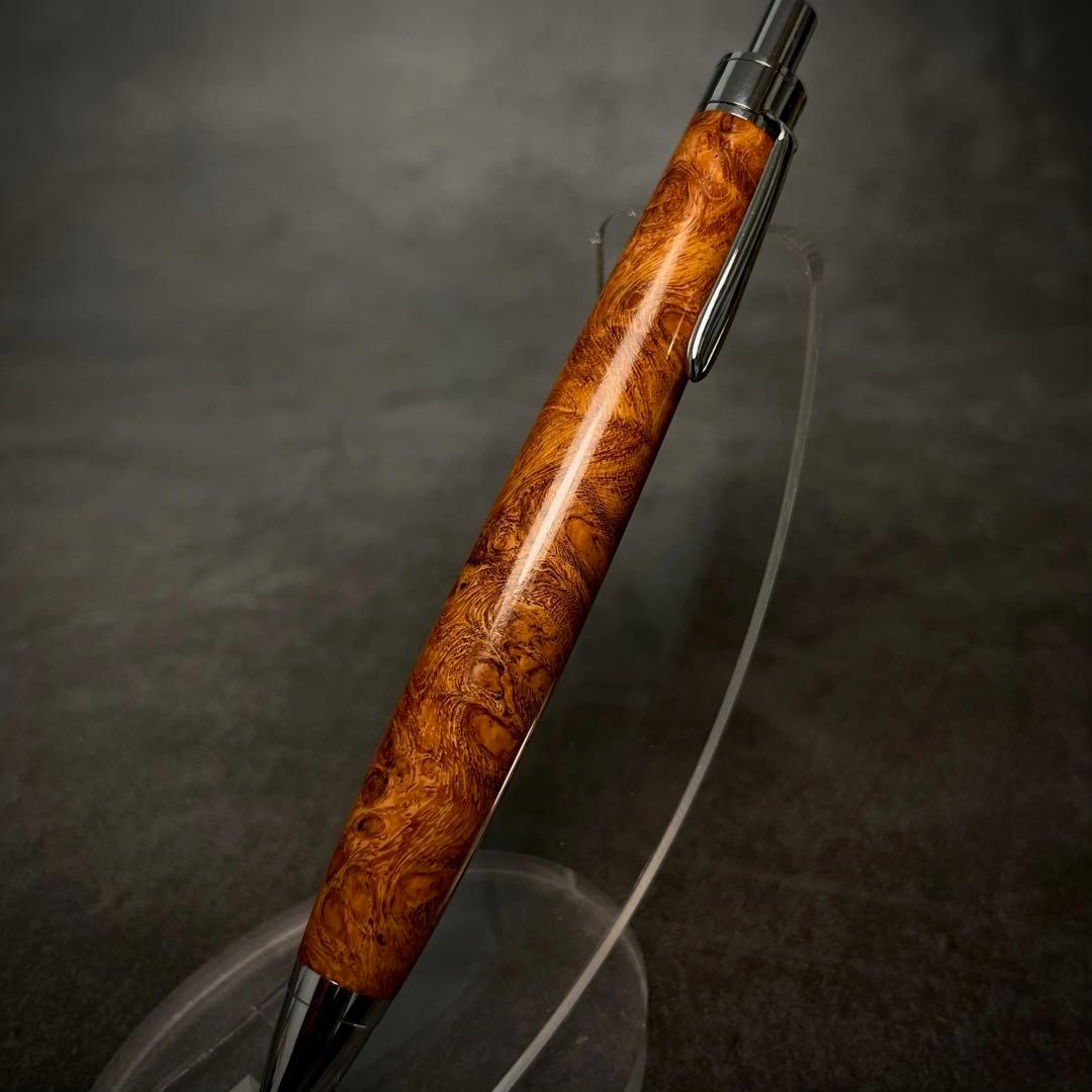 C 花梨瘤　アンボイナバール上杢　シャーペン　変更可木軸ペン　加藤金属工業金具