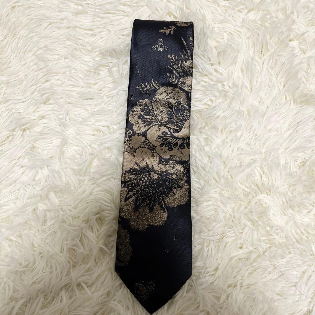 Vivienne Westwood ネクタイ花柄 オーブロゴ ジャカードブラック