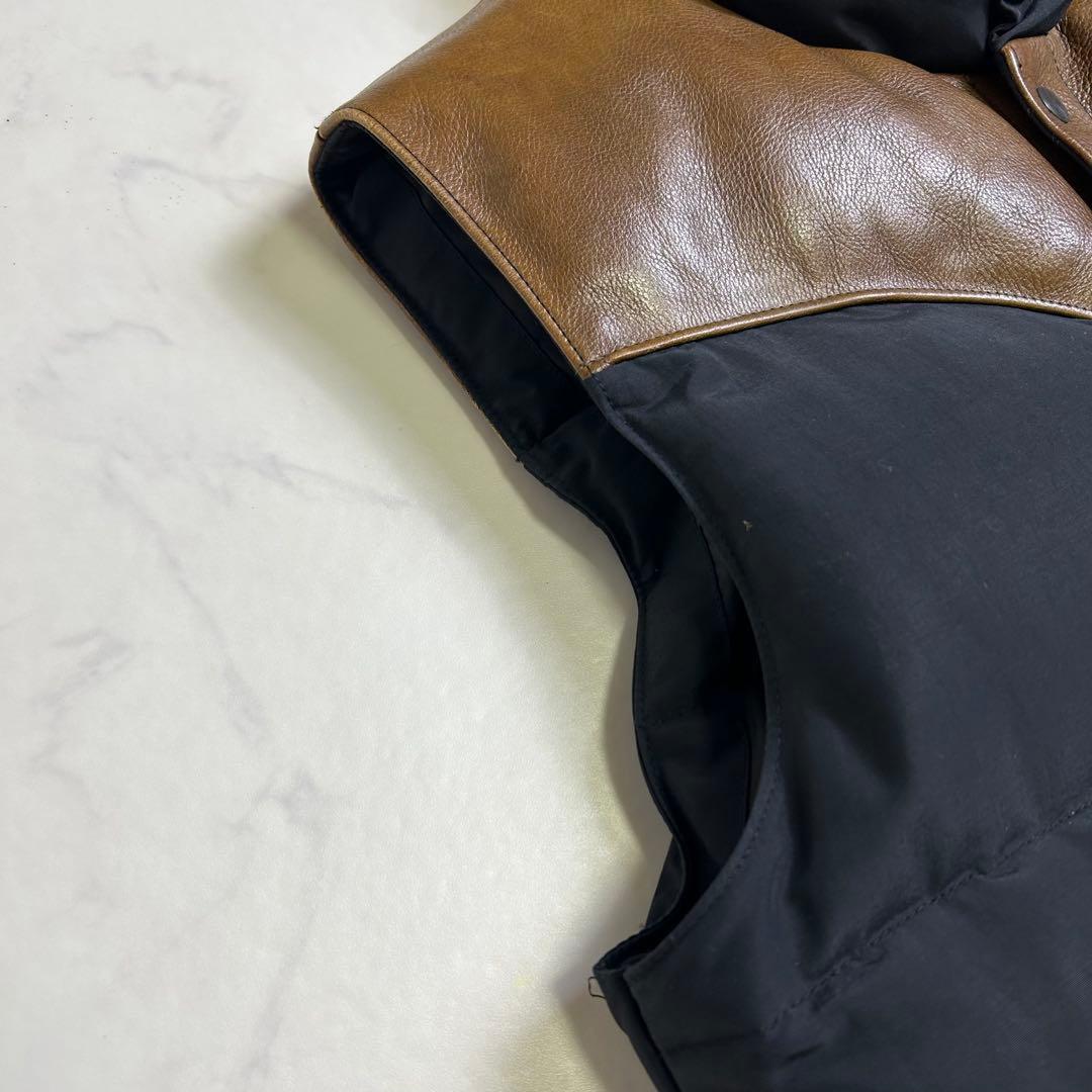 【90s】ポロラルフローレン ダウンベスト レザー切替 黒 L 肉厚