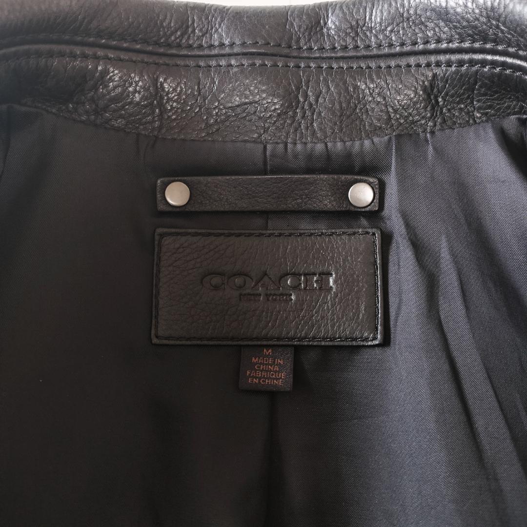 COACH 襟付きシングルライダースジャケット M ブラック レザージャケット