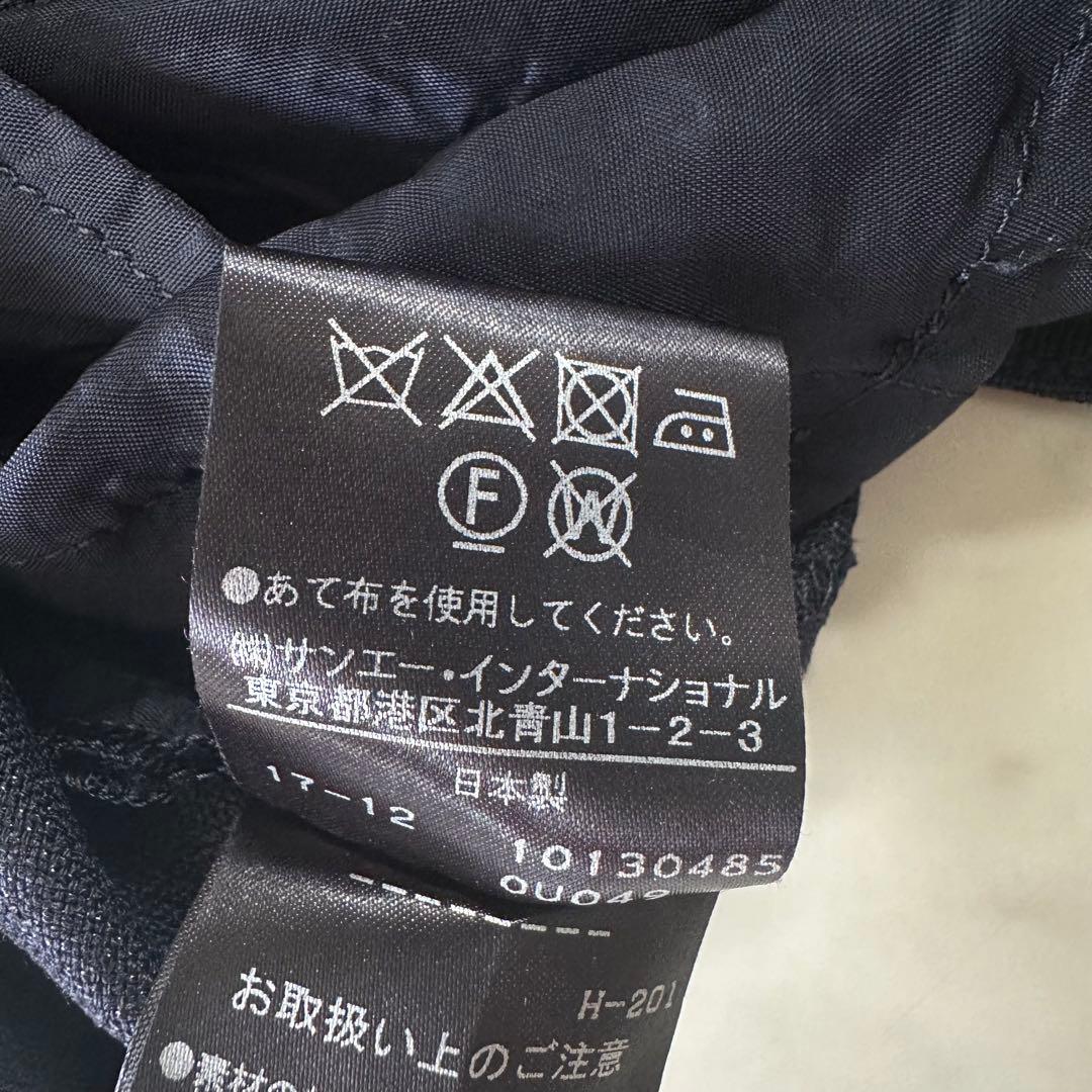 極美品♪アドーア ドライトリアセテートリボン付きワンピース フレアスリーブ 紺