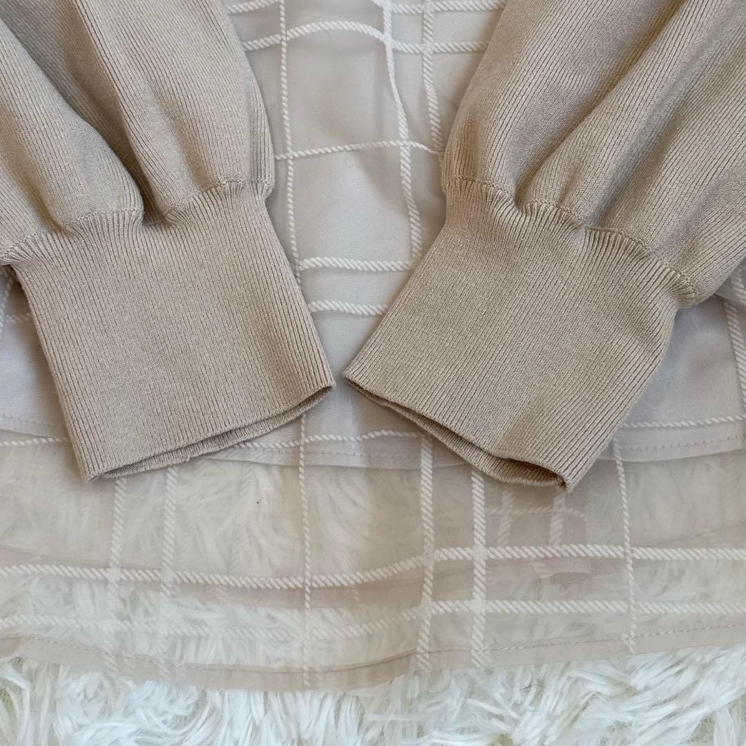 [美品] セルフォード　チェックフロッキーボウタイブラウス　ベージュ　38