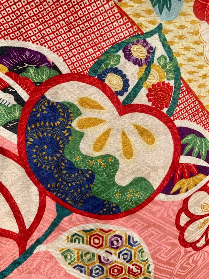 【商談中】ジュニア　子供　着物　/ 扇子　流水文様　梅　橘