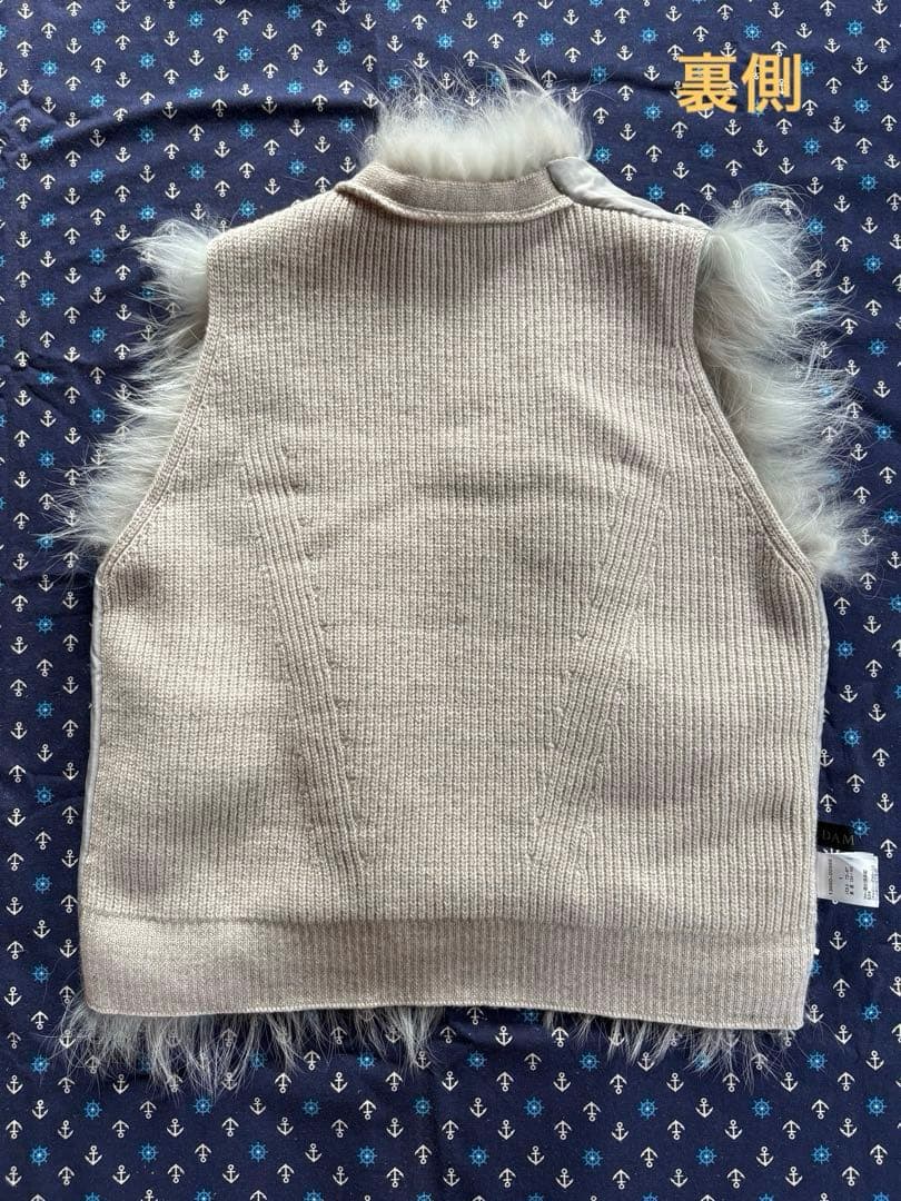 【DAMA 】ホワイトラクーンファー　編込ニットドッキングジレ　グレイッシュ　M