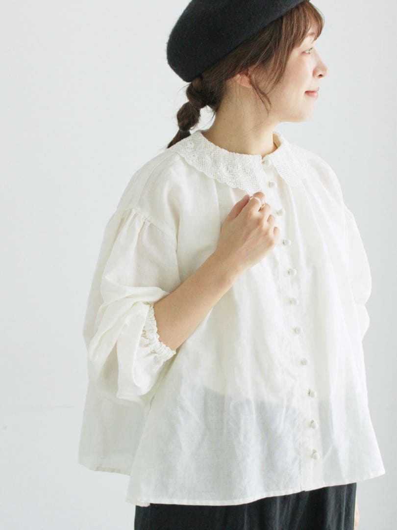 TSUHARU by Samansa Mos2　編み立て襟レースブラウス