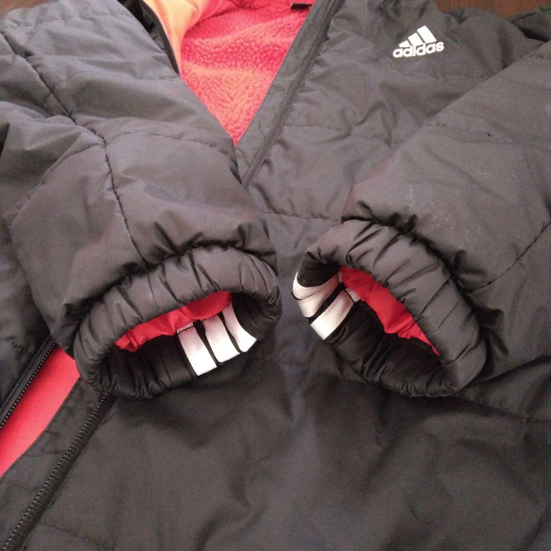 adidas フリース内側 ベンチコート 黒/赤　裏ボア　160㎝