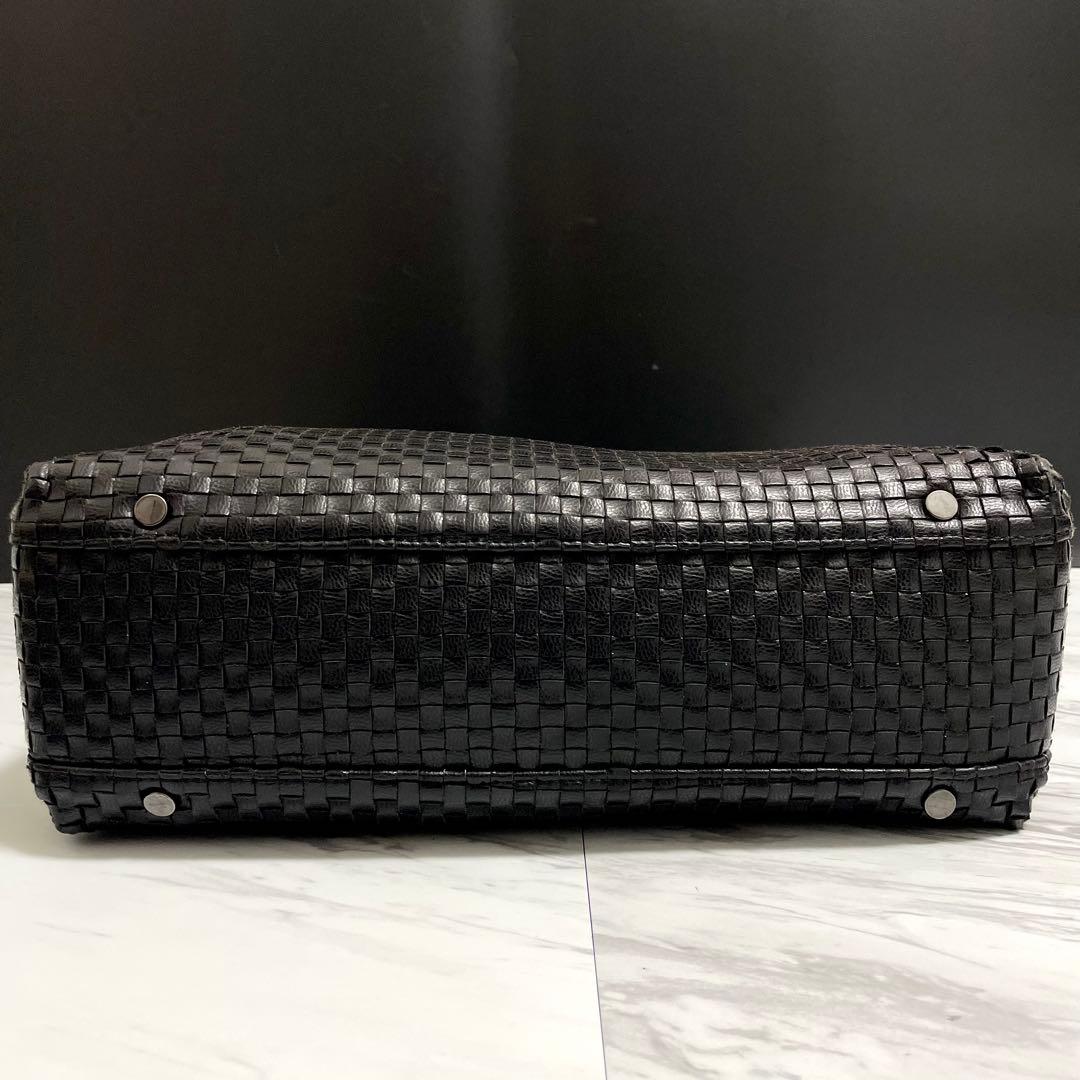 サマンサキングズ クルーナー レザートートバッグ 編み込み 黒 A4◎