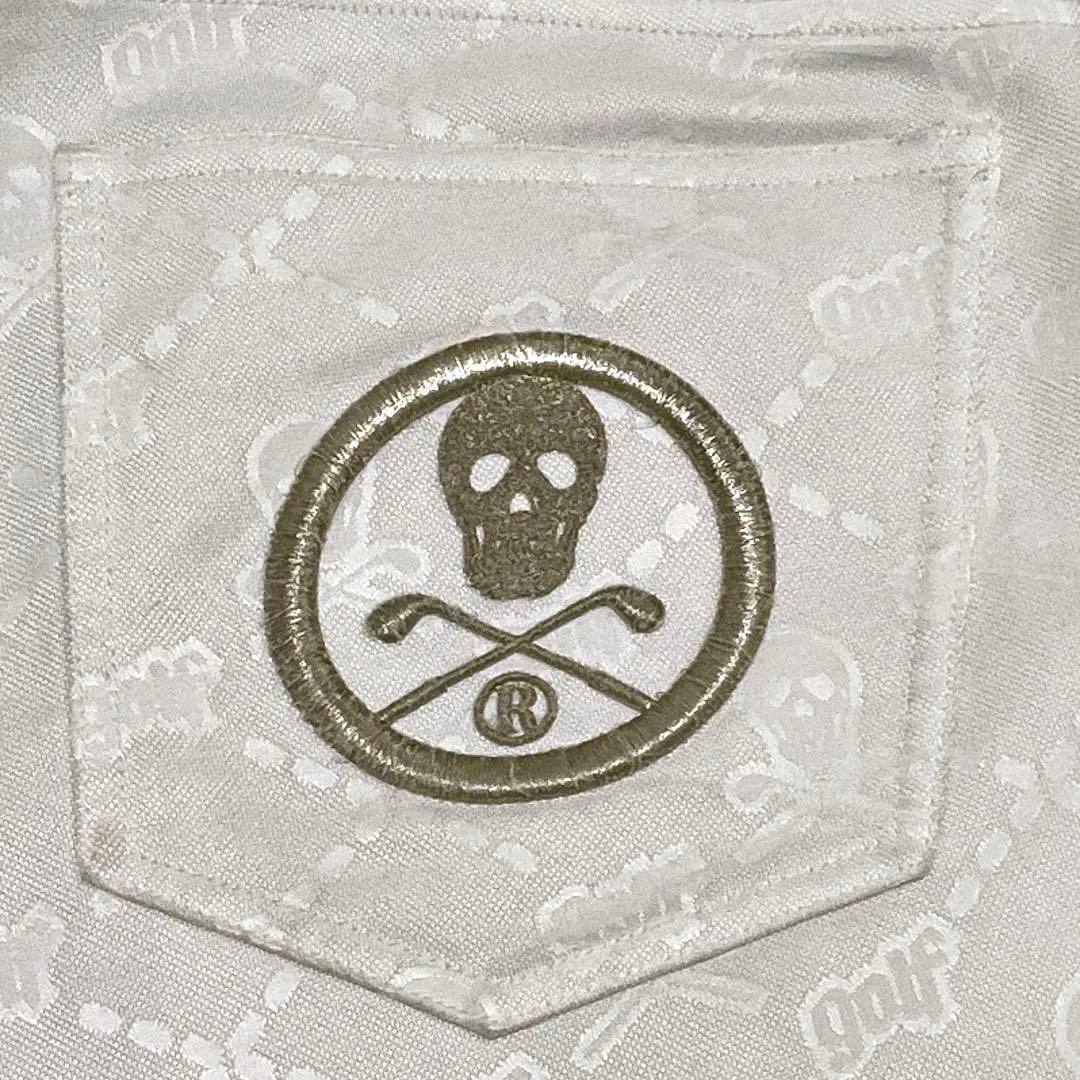 MARK&LONA スカル 総柄 刺繡 シルバーパッチ ゴルフ 白 46