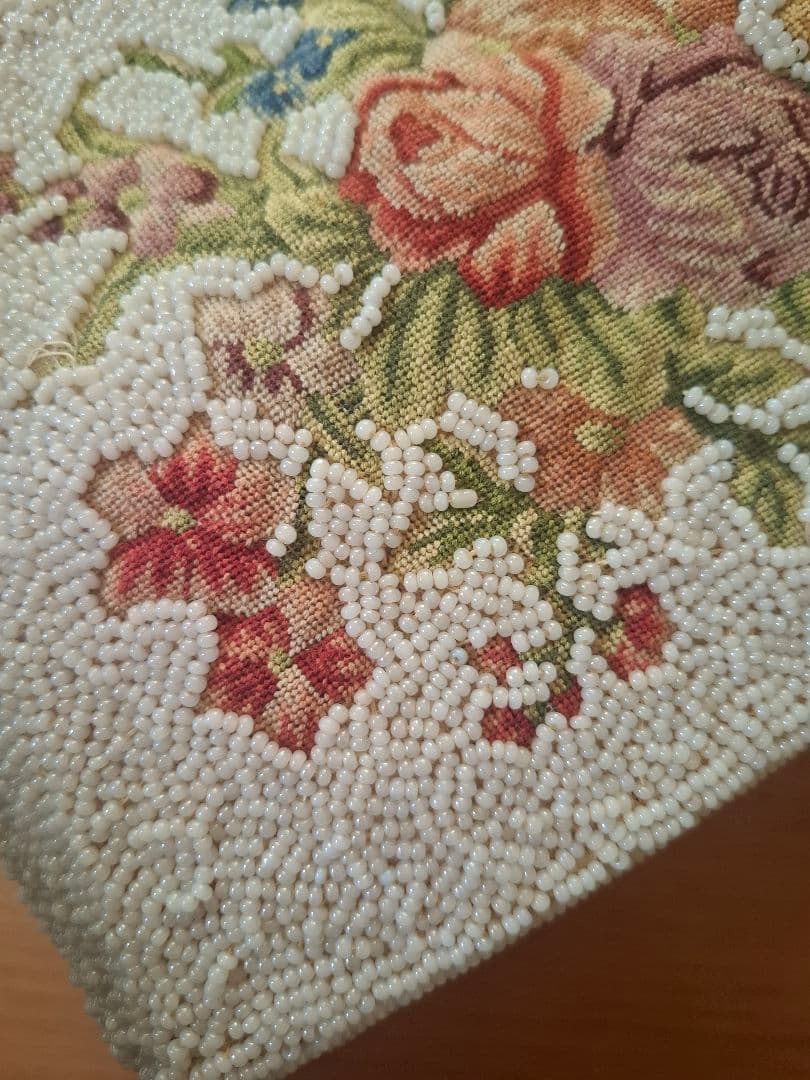 花柄　ビーズ　アンティーク　和装パーティーバッグ