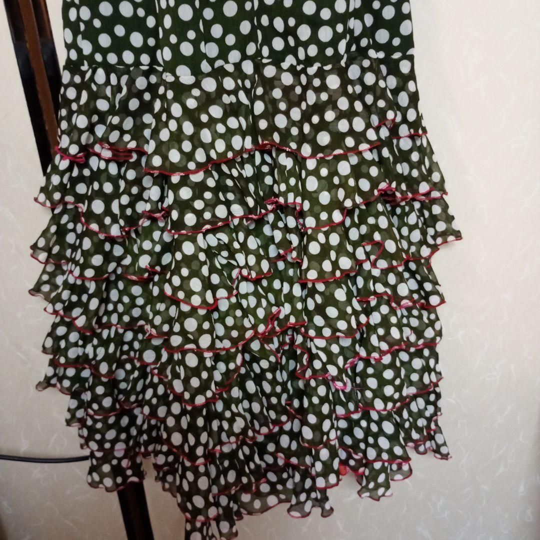 ヘレス　スペイン製　フラメンコ スカート 赤 水玉