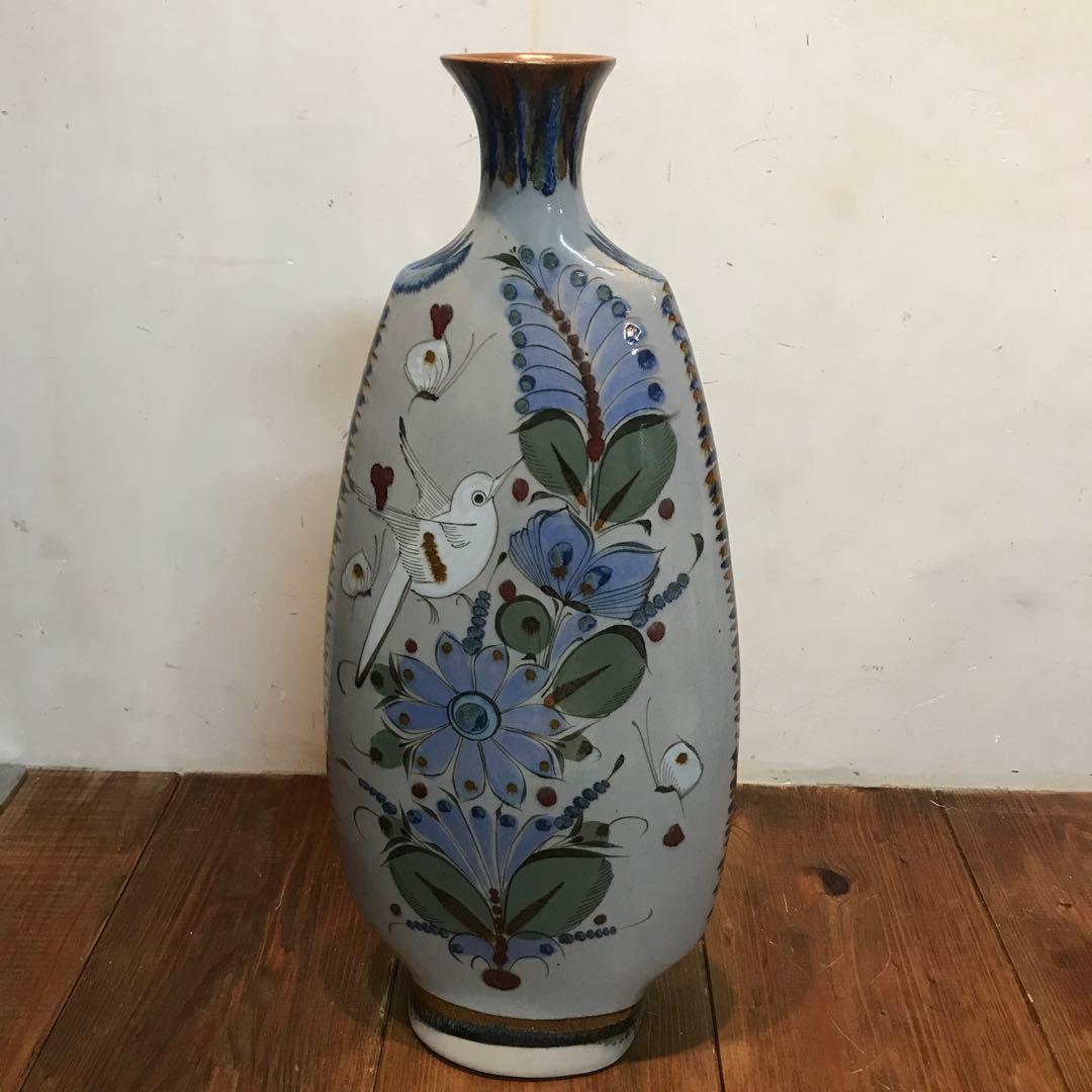 美品　メキシコ　トナラ焼　エルパロマール　焼物　花瓶　丁寧に描かれた　飾り花瓶