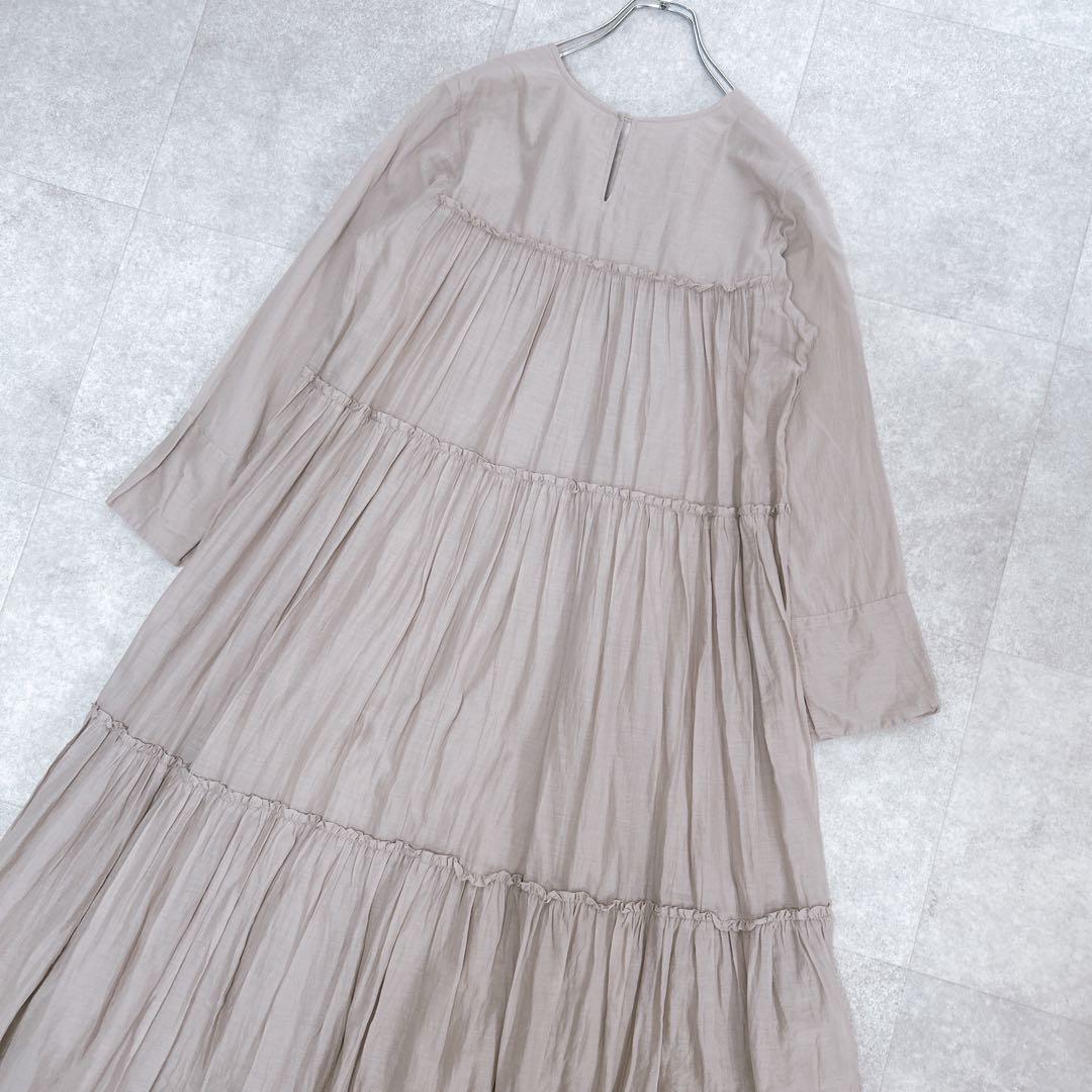 美品✨ ヌキテパ コットンボイル ティアード ワンピース マキシ丈 ベージュ M