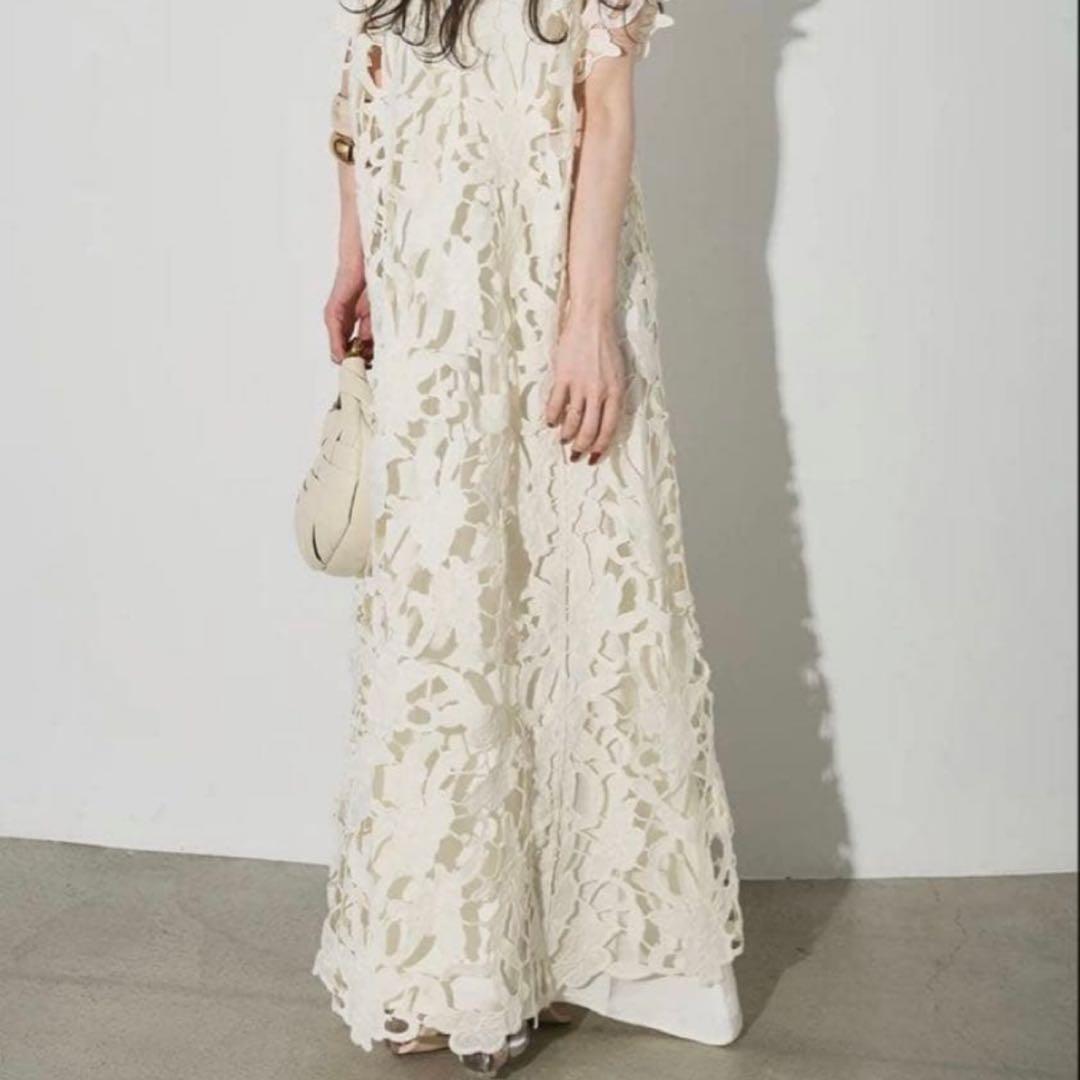 【♡アンドレアコー♡】レースレイヤードワンピース アイボリー ロング フリー