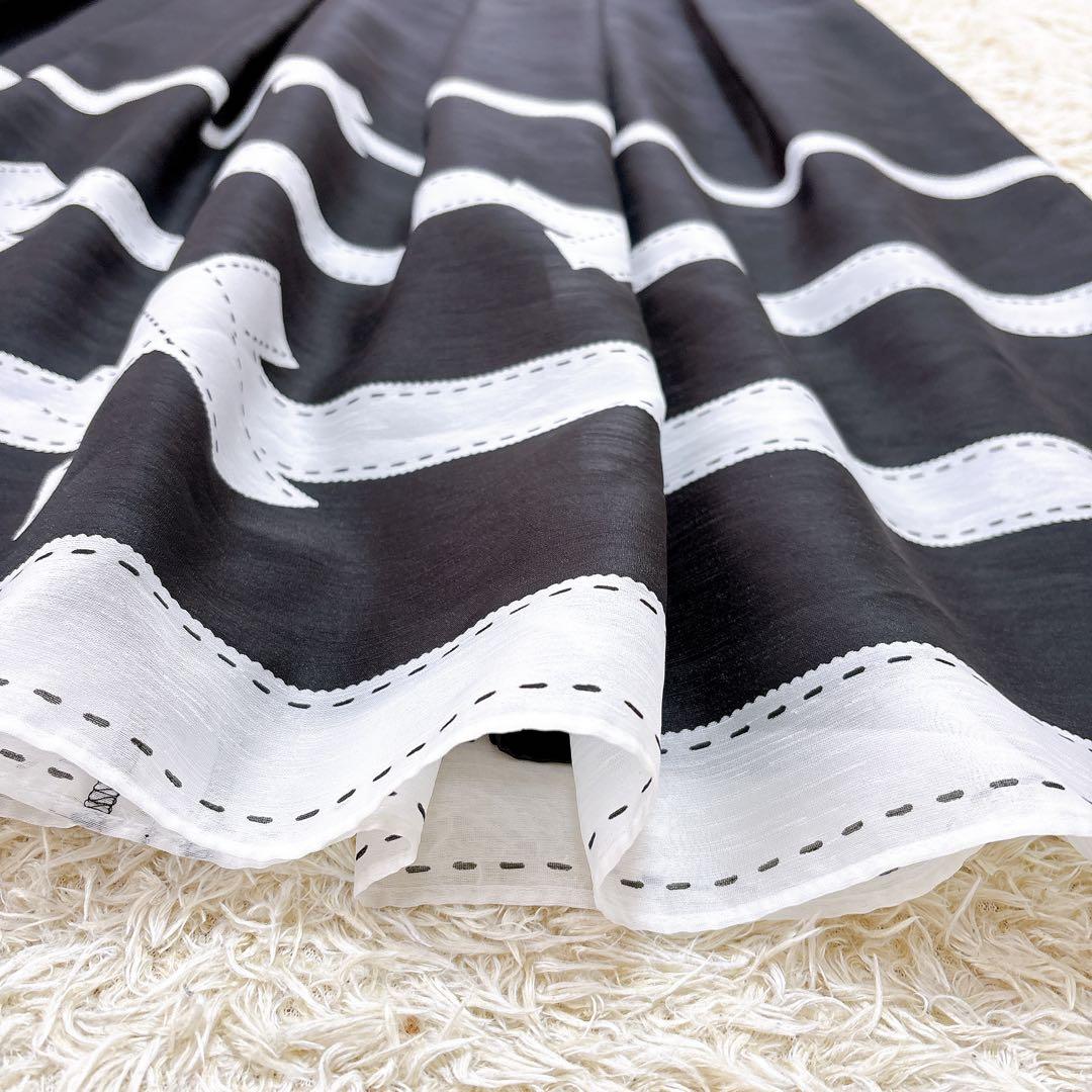 美品✨エムズグレイシー2025ボーダーリボンプリントワンピース 大きいサイズ40