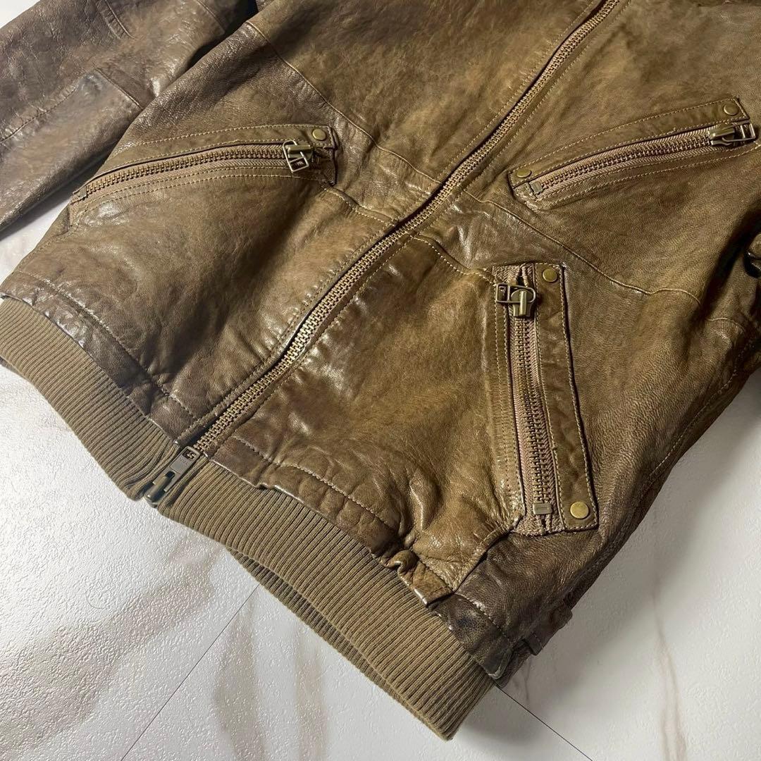 希少◆AVIREX フード付 ゴートレザー ジャケット リブ袖 ジップアップ L