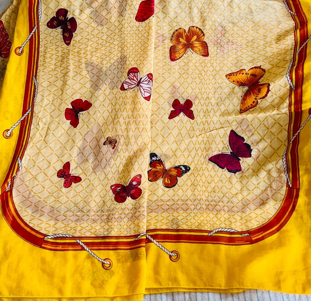 【美品】エルメス　パレオ バタフライ 蝶 大判スカーフ ストール　冷房対策にも◎