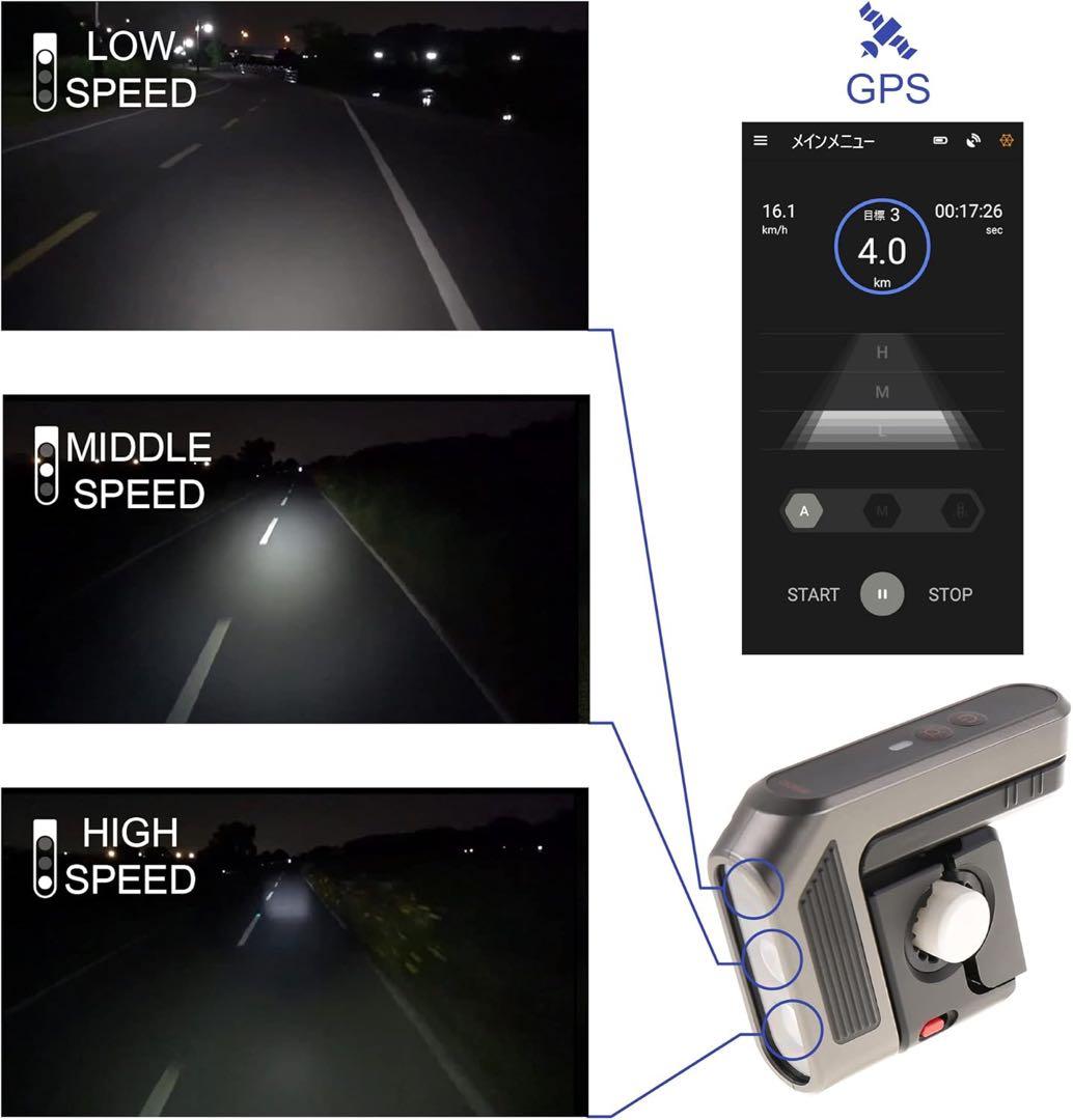 車速反応 自転車用 オートヘッドライト アプリ連動 GPS LED 自転車ライト