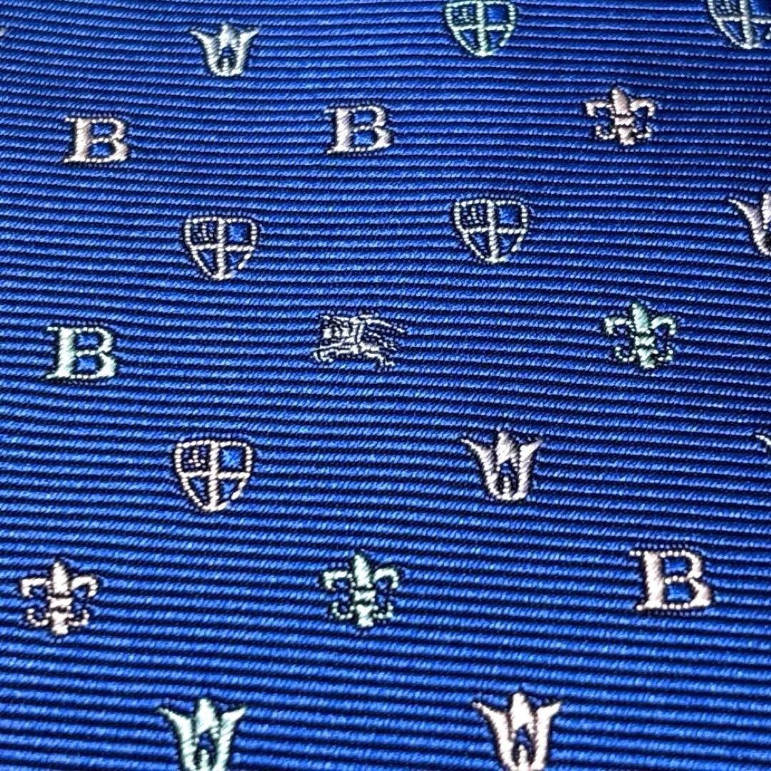 極美品　バーバリー　ネクタイ　モノグラム　ブルー　光沢　肉厚　超希少