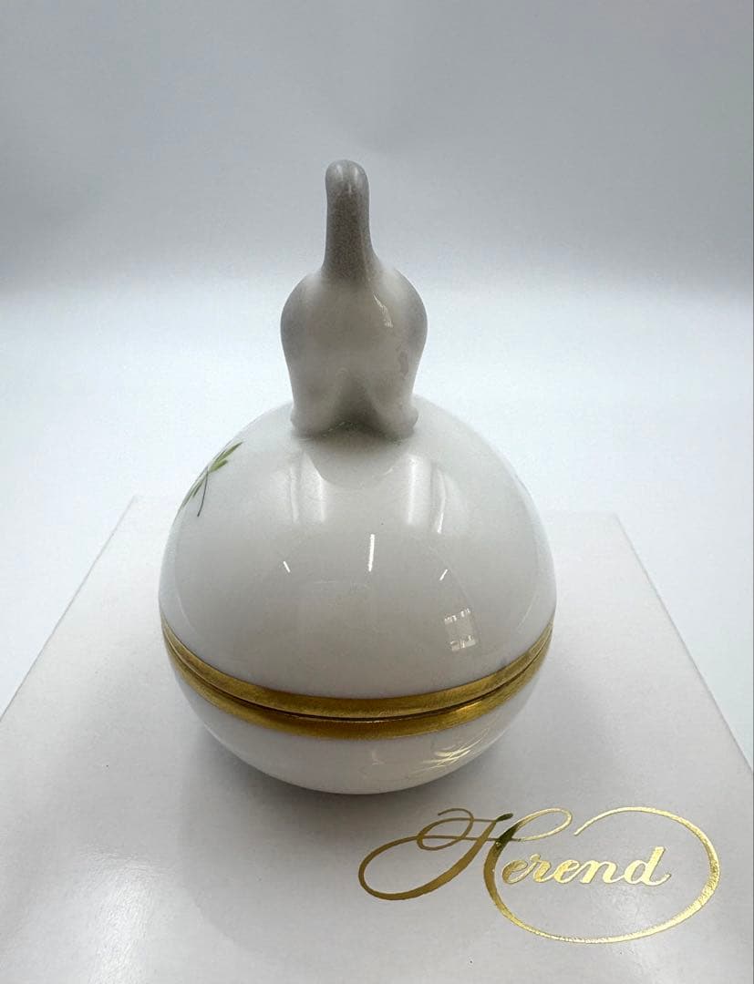 未使用保管品/ヘレンド/ウィーンの薔薇/たまご型ブチネコ　ミニ小物入れ　箱付