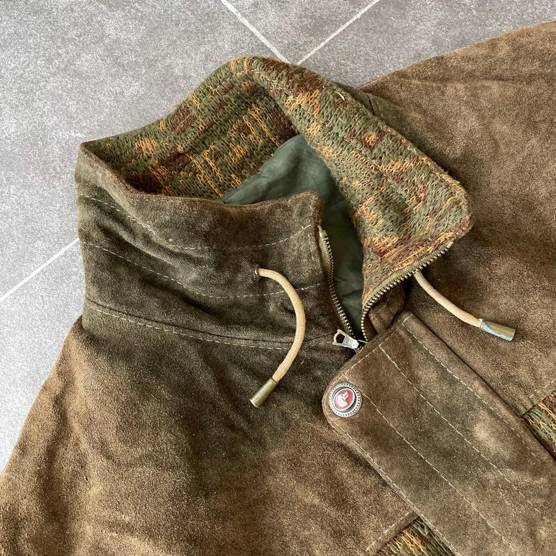 -90s euro 本革 スウェードレザージャケット ニット地切替
