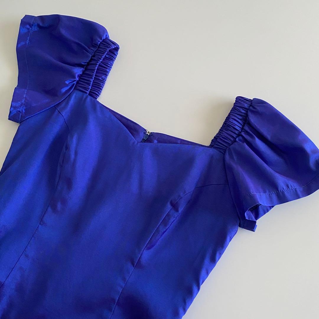 ロングドレス　ドレス　フラダンス　ブルー