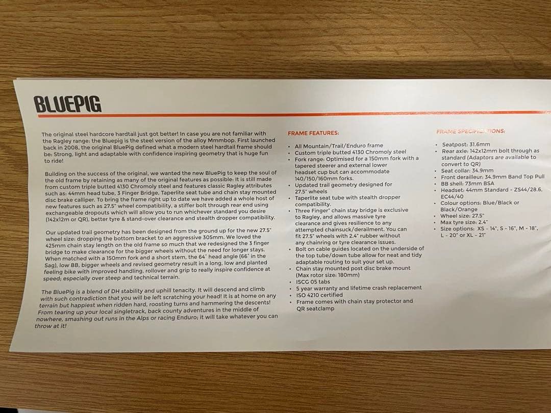 Ragley BluePig フレーム 27.5 Sサイズ 新品