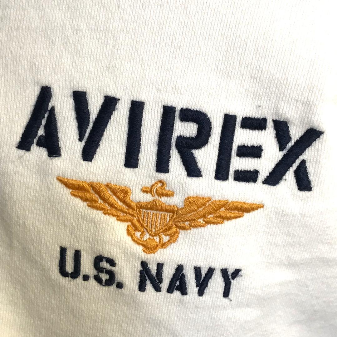 メンズ【美品 アヴィレックス】XL 白 刺繍 USNAVY ジップ ジャケット