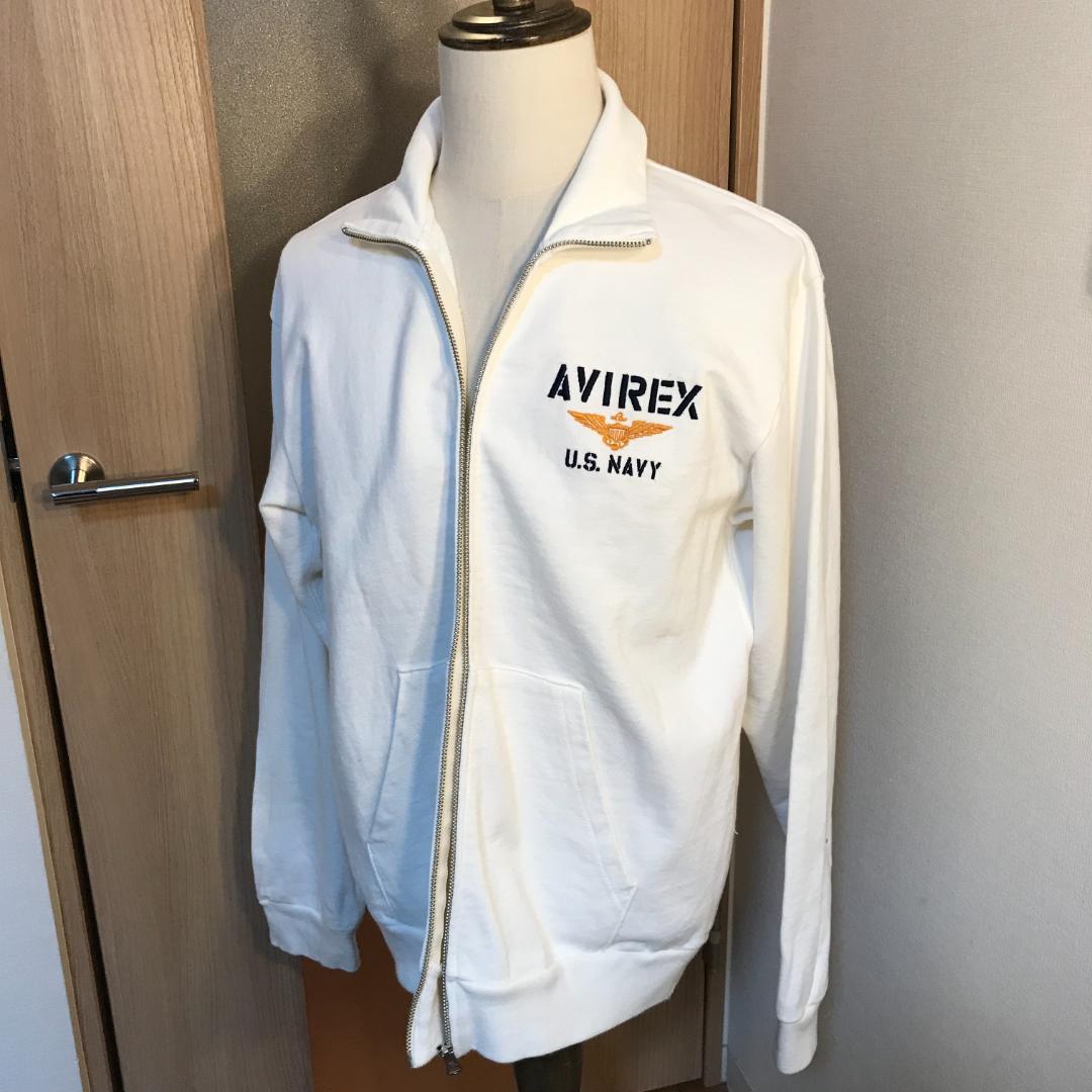 メンズ【美品 アヴィレックス】XL 白 刺繍 USNAVY ジップ ジャケット