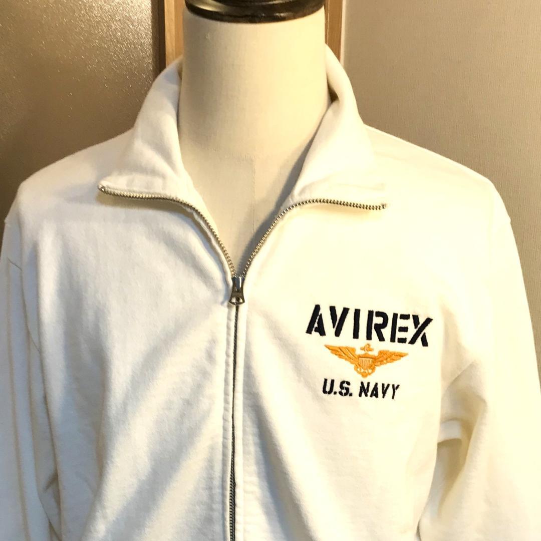 メンズ【美品 アヴィレックス】XL 白 刺繍 USNAVY ジップ ジャケット